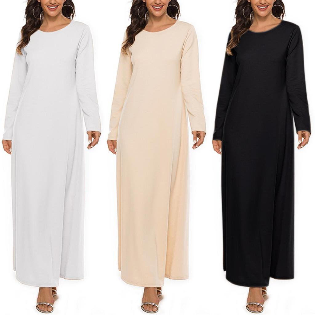 New Muslim Long Sleeve Inner Dress – 95% Cotton, Free Belt, 220g, Style 21001