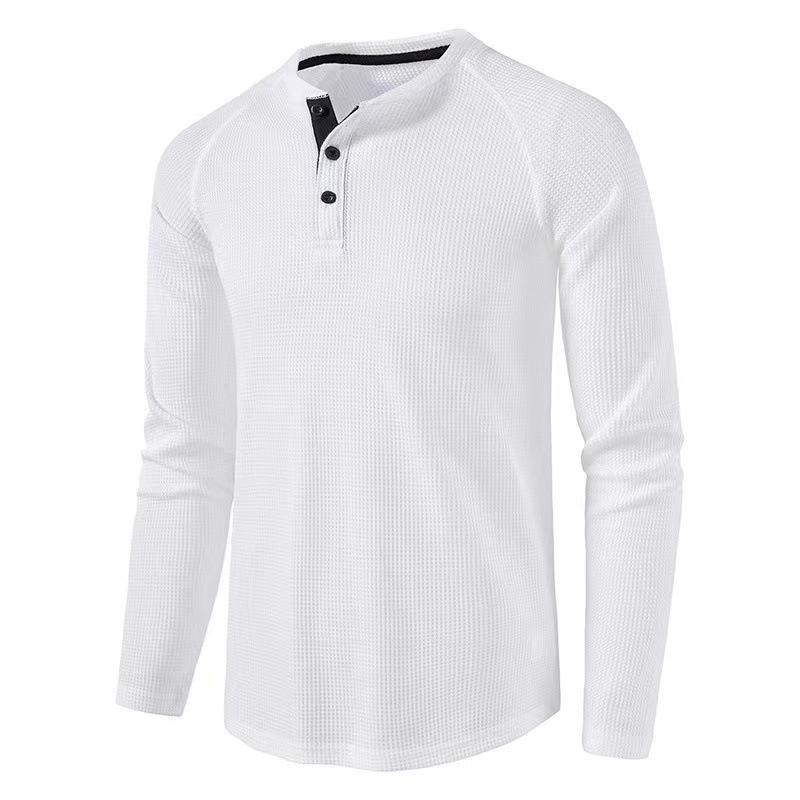 Men's Solid Color Long-Sleeve Henley Shirt - European & American Autumn/Winter Collection