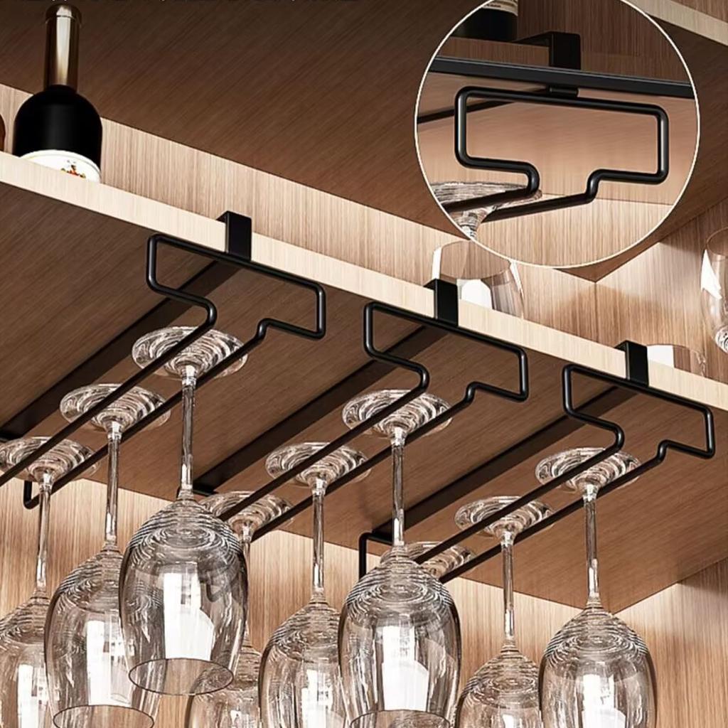 Wine Glass Holder No Drill Hanging Under Cabinet Wine Glass Rack for Household Kitchen