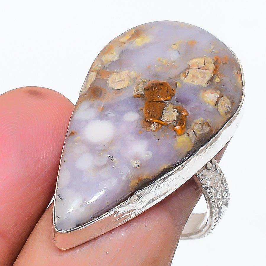 Natural Russian Dendritic 925 Sterling Silver Jewelry Ring Size 9.5 i4y47