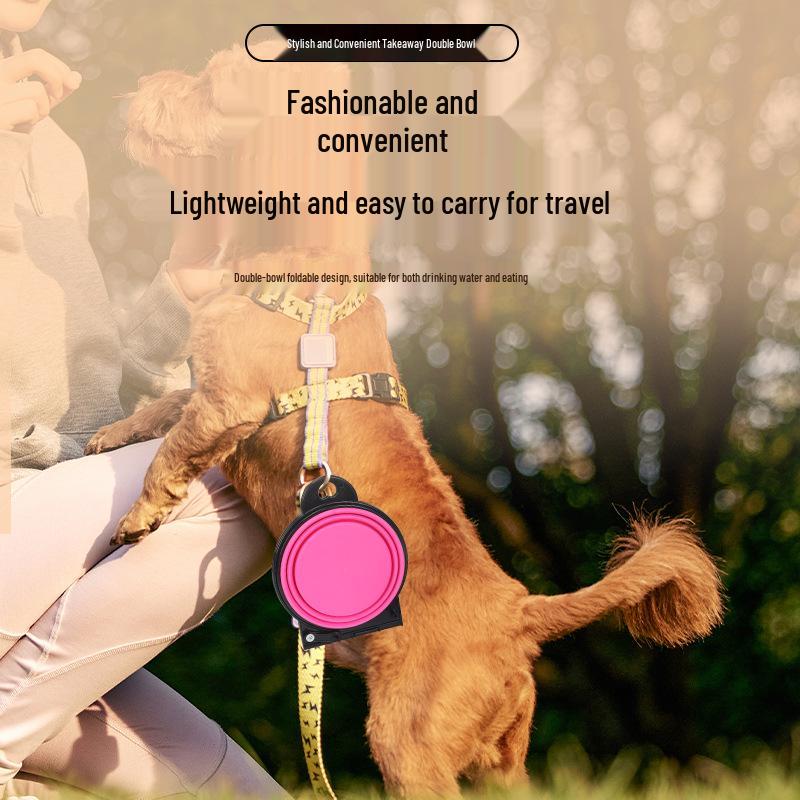 Portable Foldable Double Pet Bowl for Dogs - Integrated Outdoor Design