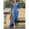Women Casual Denim Shirt Dress Long Sleeve Button Down Collar Flip Tie Pocket Long Skirt Comfortable New Fashion Autumn