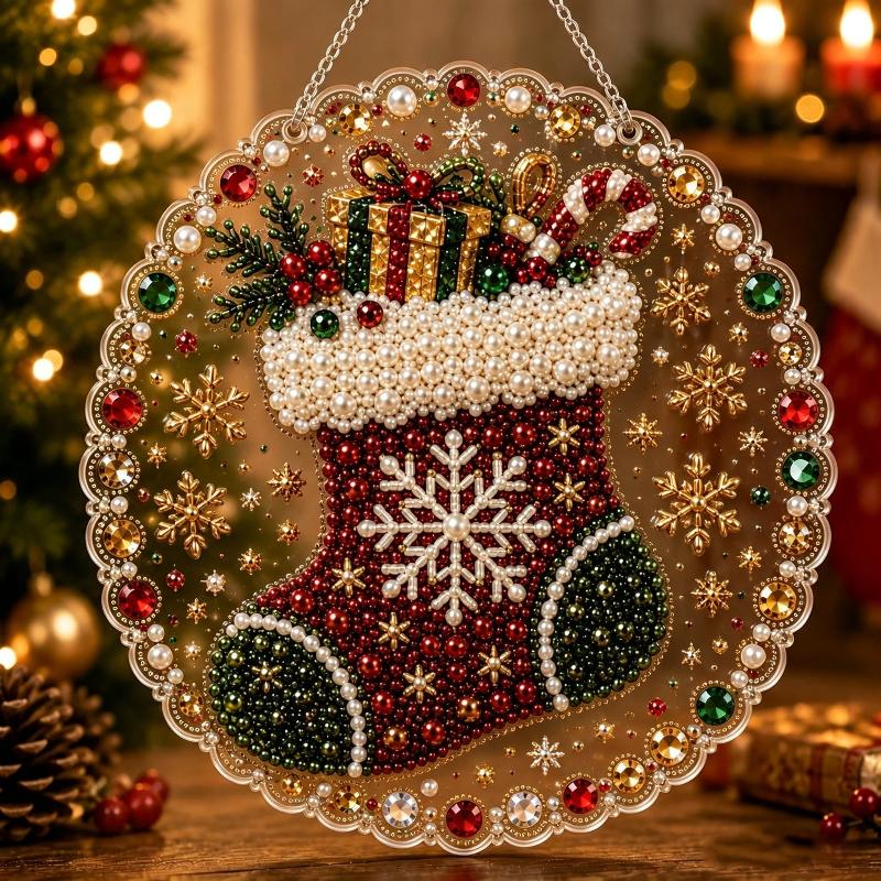Weihnachts-Perlenmalerei Sonnenfänger-Set Bastelset Metallkette 3D Perlen in gemischter Größe Basteln Festliche Fensterwand Dekoration