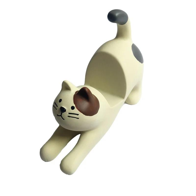 Cute Lazy Bracket Cat Shape Resin Phone Holder Desktop Stand Fixing Mini Portable Multi-functional Holder On Car or Desk Decorat