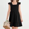 Girls Summer Sleeveless Dress - Square Neck Ruffled Back Short Dress