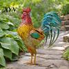 Colorful Garden Rooster Metal Statues, Waterproof Chicken Sculpture, Star Pattern Yard Decor Deco Outdoor Ornament for Patio Lawn Backyard Decorative
