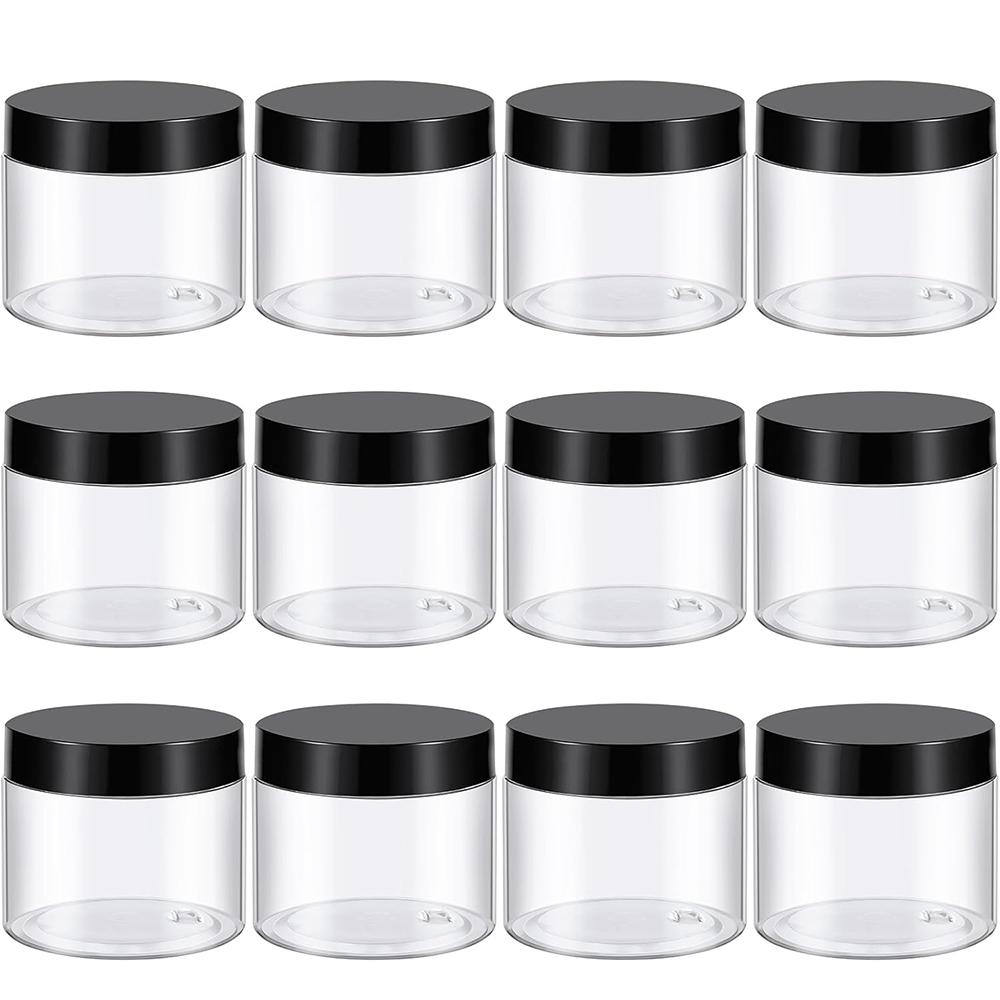6 Oz Empty Plastic Jars with Lids & Labels, BPA Free Round Clear Containers for Lotion, Cream, Body Butter, Makeup & Travel