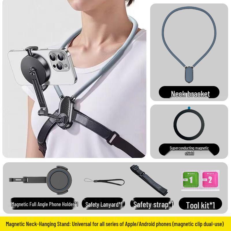 Anti-Shake Magnetic Neck Phone Holder & Chest Mount for Action Cameras