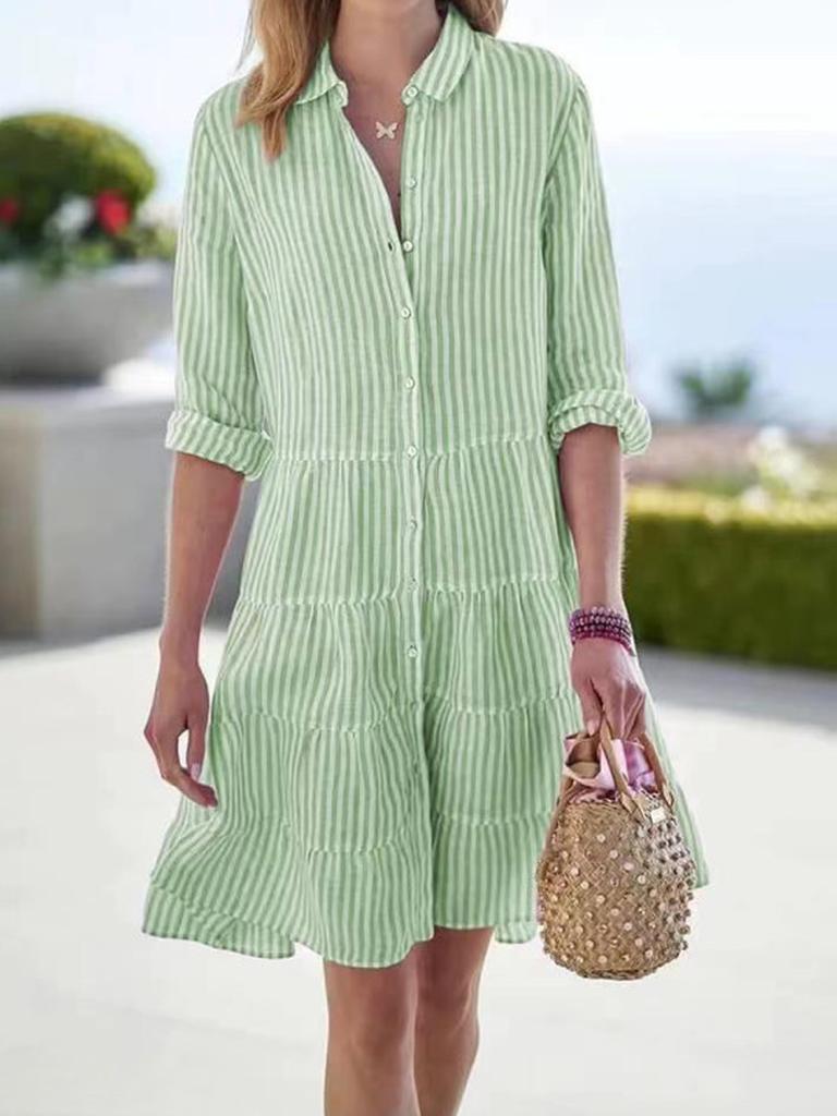 Women's Striped Shirt Dress - Autumn Long Sleeve