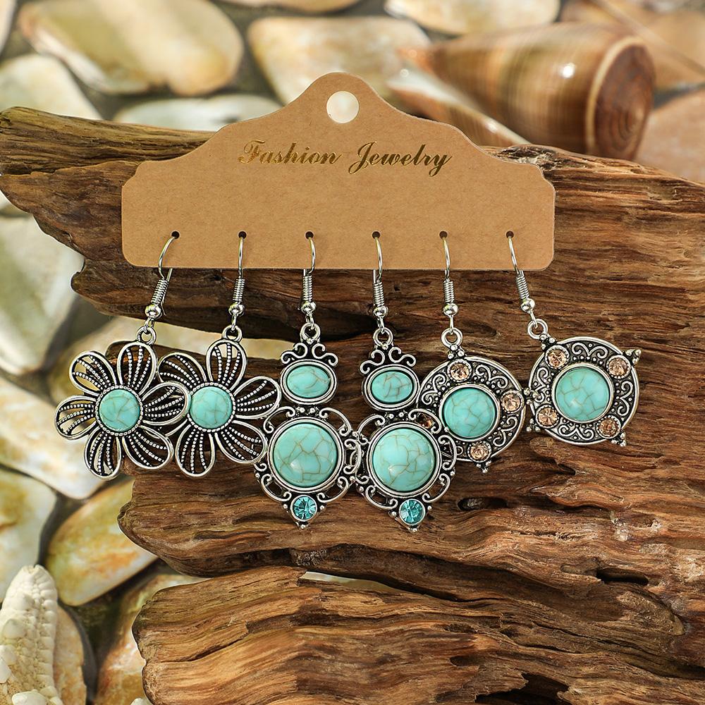 

12 пар этнических висячих серег с бирюзой, бохо, классные, для вечеринки, повседневные, изящные, шикарные, легко сочетающиеся