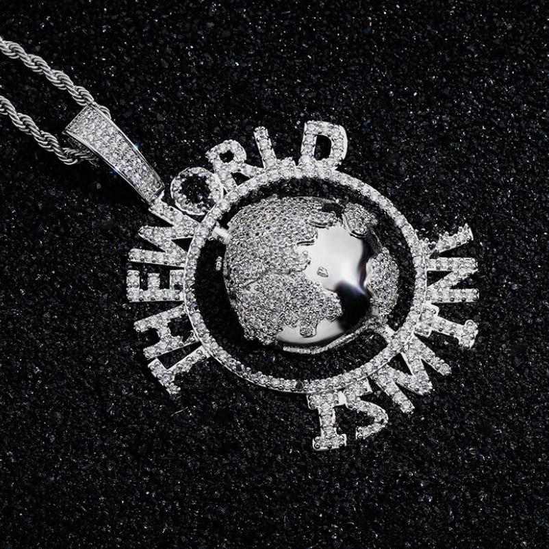 European and American Hip Hop Earth Pendant Copper Set with Zircon Personalized Necklace Pendant