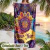 Mandala Art Cover Theme Quick Dry Beach Towel Custom Name Text Print Large Sand Resistant Towel Beach Vacation