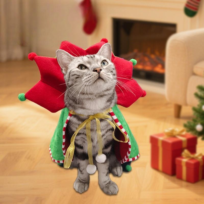 1 Stück Weihnachten Niedlich Warm Plüsch Haustierkostüm für Katze Hund Festliche Atmosphäre Dekoration Feiertags-Haustierkleidung Haustierdekoration