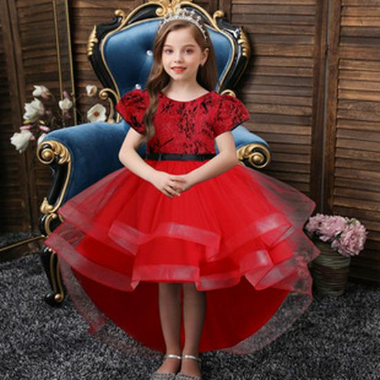Girls' Cross-Border Formal Princess Train Dress with Lace - New Evening Performance Costume