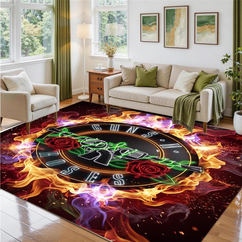 Guns N’ Roses Design Crystal Velvet Rug Soft Decorative Mat for Bedroom Entrance