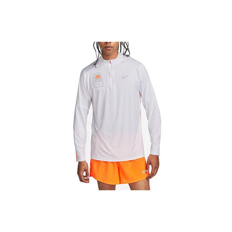 Nike Letter Pattern Logo Print Half-Zip Round Neck Long Sleeve Sports T-Shirt Men Tops White DX4501-100