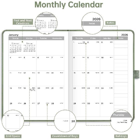 2026 Pocket Calendar for Purse - 4.3" x 6" A6 Small Mini Weekly and Monthly Planner, Jan-Dec 2026, 100GSM Thick Paper, Leather Hardcover, Colorful