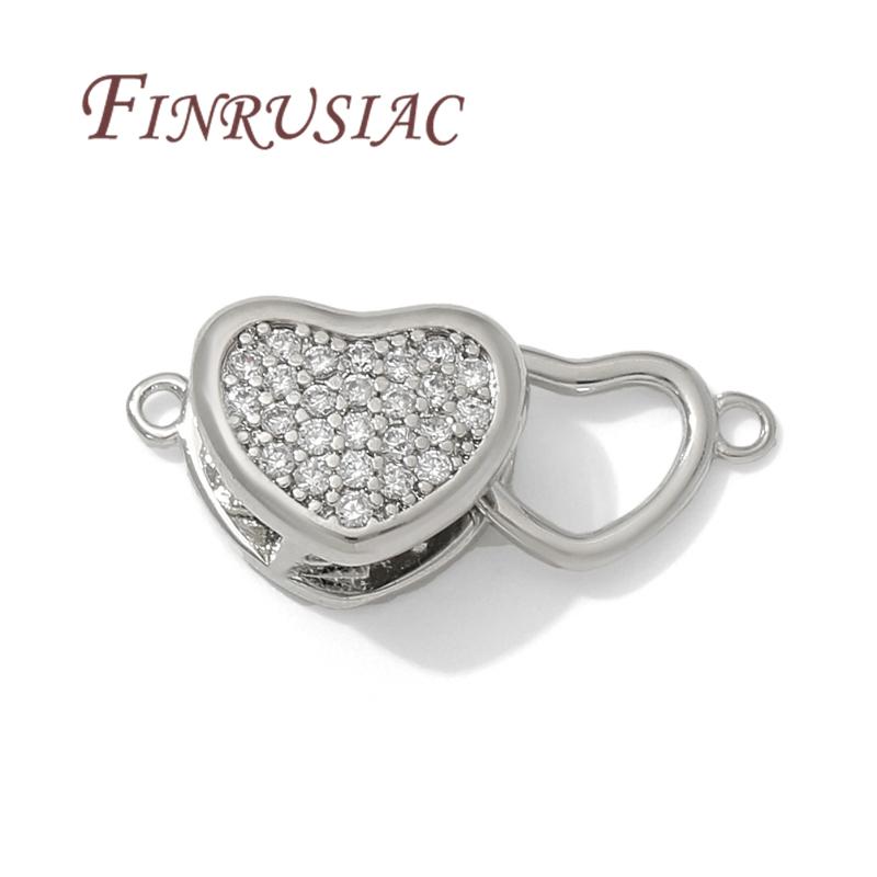 18K Gold Plated Connectors For Jewelry,Brass with Zircon Heart Clasps For Bracelets Accessories,DIY Jewelry Necklace Clasp