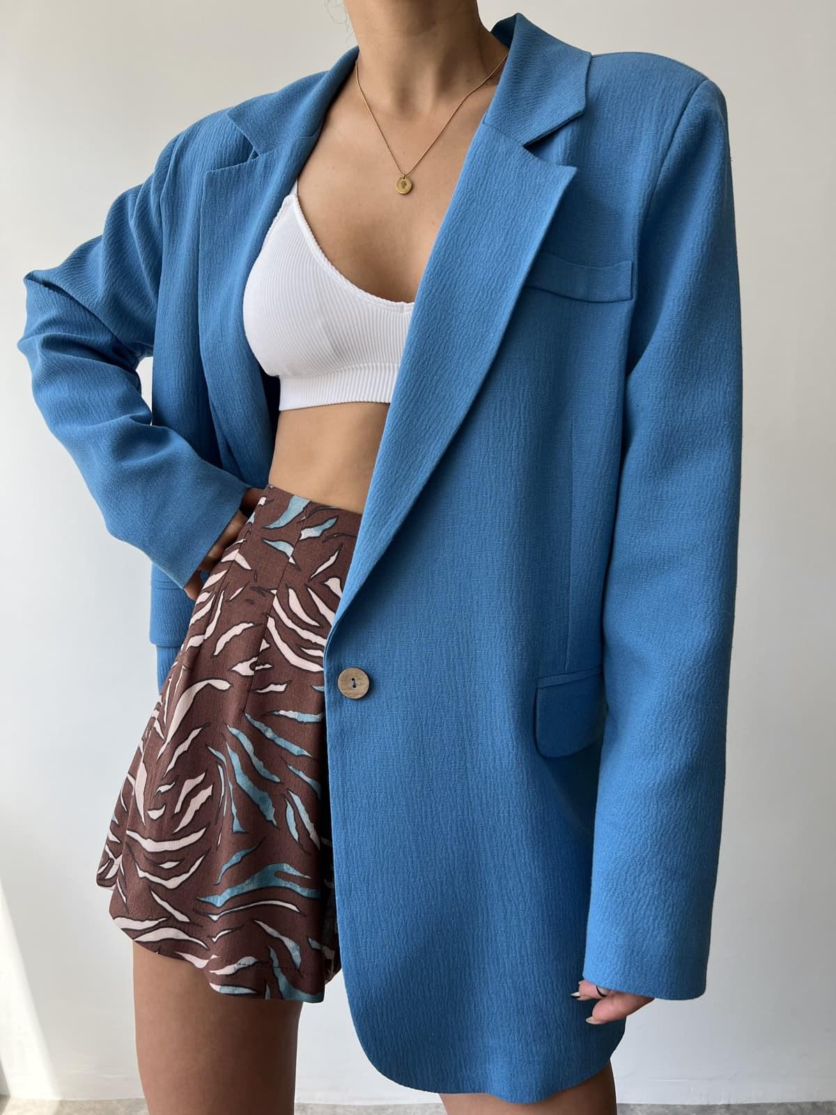 

Синяя марокканская льняная куртка Lawrence