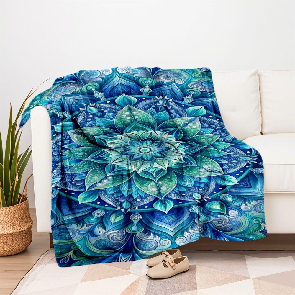 "Blue Lotus Mandala Wall Art: Spiritual Decor for Your Space"Blanket Flannel Throw Blanket for Sofa, Bed, Travel, Camping, Office