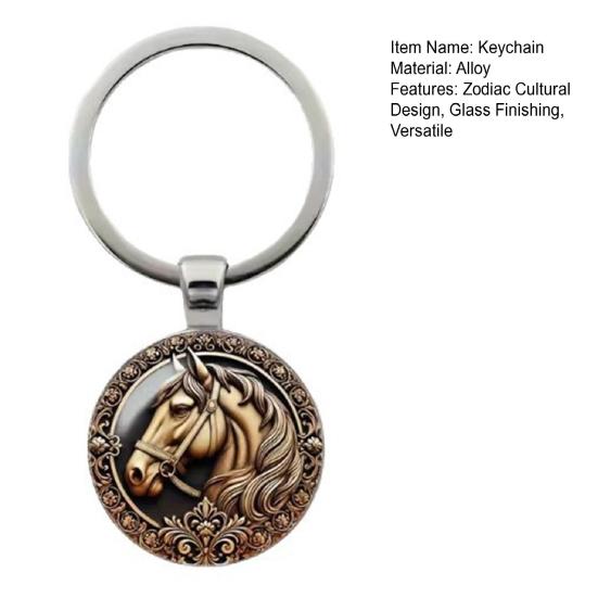Keychain Zodiac Year of Horse Alloy Horse Head Pattern Keychain with Brilliant Glass Finish Detachable Backpack Charm Bag Accessory