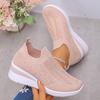 Women's Wide Width Crystallized Slip-On Sneakers - Round Toe Low Wedge Casual Shoes, Fashion Comfort Flats