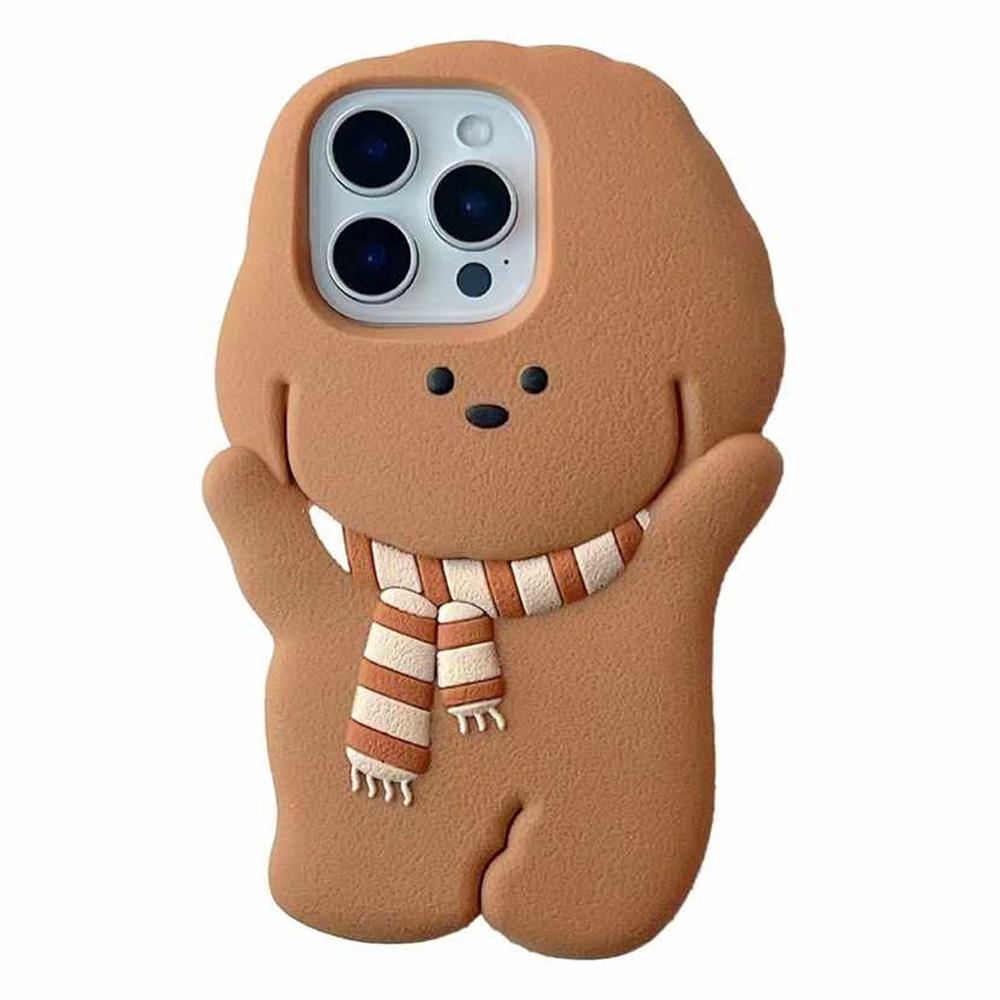 

For iPhone 16 Pro Max Silicone Case Cute Teddy Bear Scarf Design Shockproof Phone Back Cover As Shown A