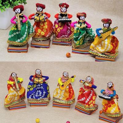 Nuevo Ídolo de Marionetas Bawla de Músico Multicolor Rajasthani, Juego de 10, (5 Machos y 5 Hembras)
