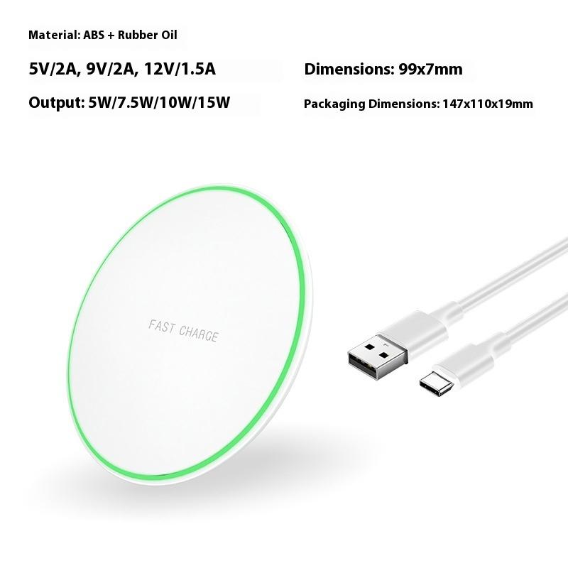 

Ультратонкое круглое беспроводное зарядное устройство QI 15 Вт в подарок подходит для Apple Huawei 10 Вт настольная беспроводная зарядка для мобильного телефона White (15W-QI certified)