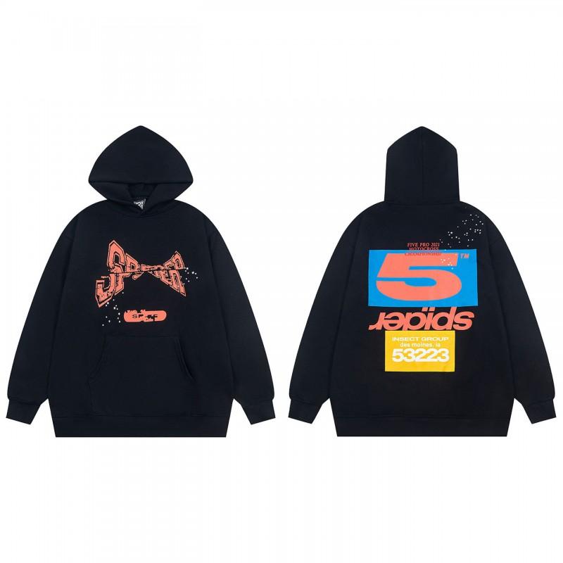 Sp5der Spider Web Foam Print Fleece Hoodie Loose Fit Hip Hop Sweatshirt Men Women