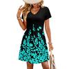 Women's Fashionable print V-neck Short Sleeved Loose Casual Beach Vacation Dress
