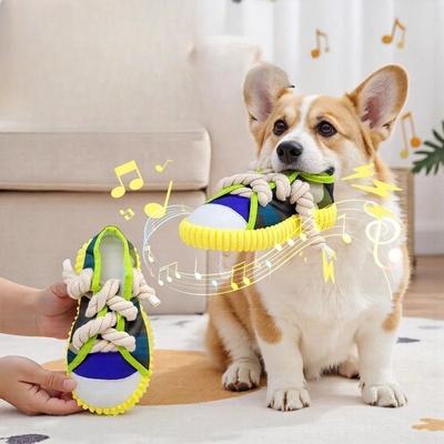 Dog Squeak Toy Teeth Grinding Bite Resistant Slippers Shape Puppy Chew Toy With Cotton Rope Pet Chewing Toys Dog Toys