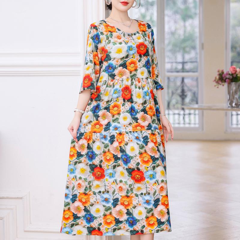 Vestidos casuales de talla grande para mujer Verano Ropa vintage Manga tres cuartos Vestido largo elegante