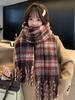 Women Winter Knit Scarf Headscarf Lady Preppy Retro Plaid Print Tassel Warm Scarve Foulard Wrap Shawl Fashion Casual New Korean