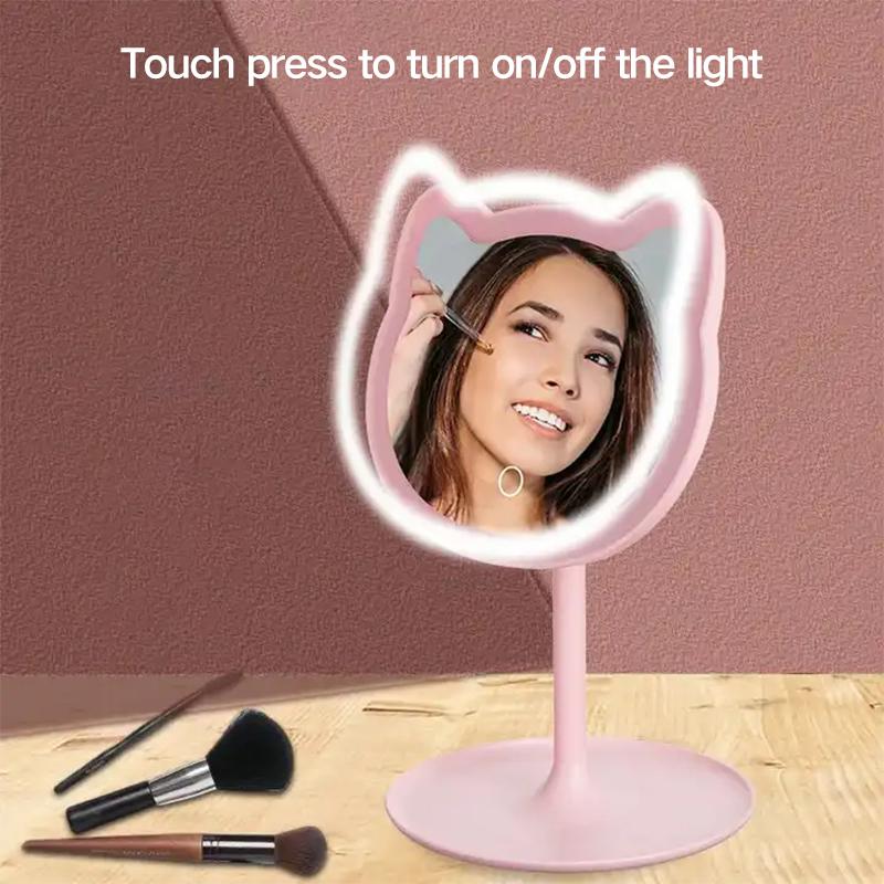 Biurkowa lampka LED w kształcie kreskówkowego kota, lusterko do makijażu, przenośne, modne, mini, elektryczne lusterko kosmetyczne do użytku osobistego i domowego