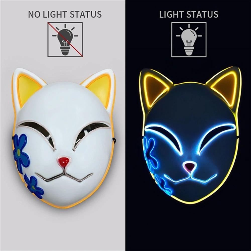 Maschera Neon Halloween 2025 Cosplay Anime Giapponese LED Neon Maschera Demon Slayer Costume Festa di Halloween Oggetti di Scena