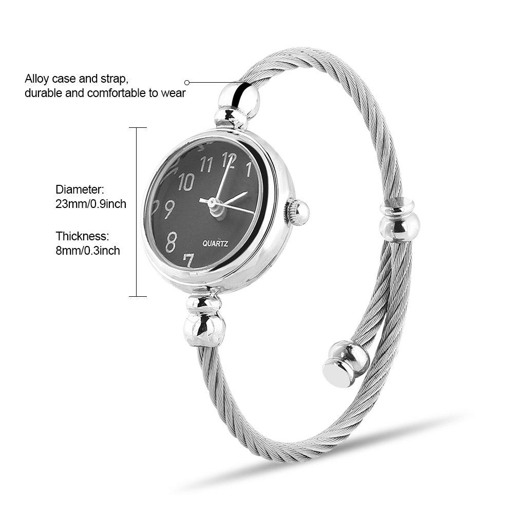 Walfront Bracelet Watch for Analog Round Quartz Alloy Strap Open Bracelet Digital Black Disc Watch 4-Color Women, Watch,