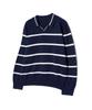 IRONYPORNO WHITELINE 86-Iroj365 Open-Neck Striped Long-Sleeve Knit Blue