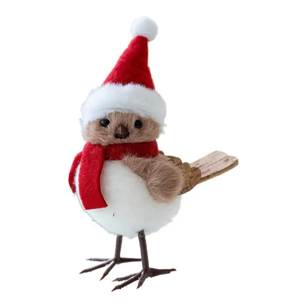 Cute Plush Bird Christmas Tree Hanging Pendant Decorations For Xmas Party 2026 New Year Fake Birds With Hats Gifts Home Dec V5S5