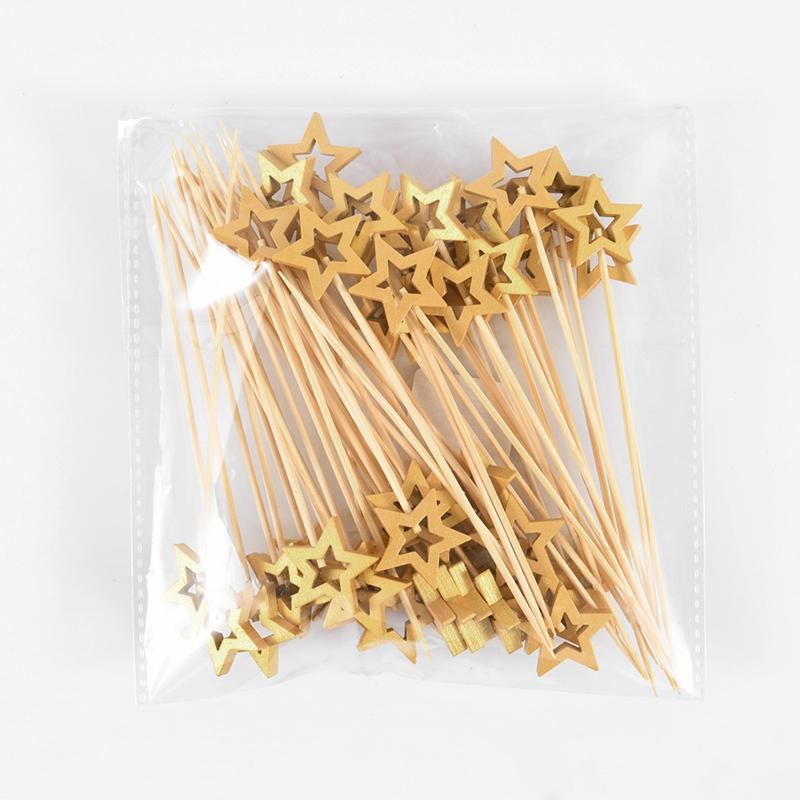 50Pcs Star Disposable Bamboo Skewers Cake Cocktail Picks Food Buffet Fruit Forks Birthday Party Wedding Supplies Christmas Decor