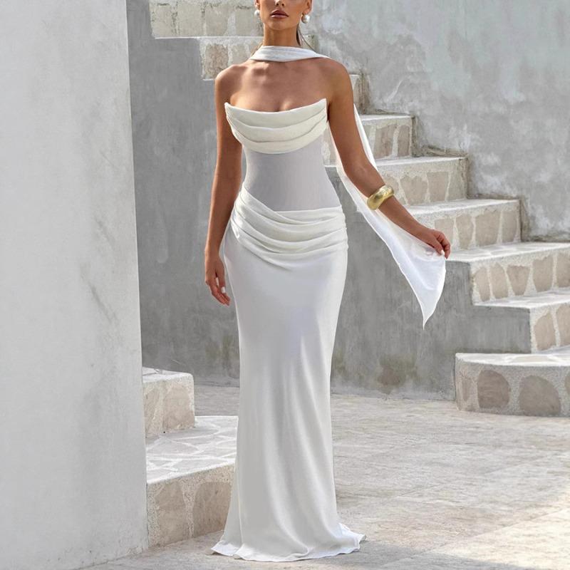 New European and American women s clothing temperament elegant fashion ribbon pleated dress women XS