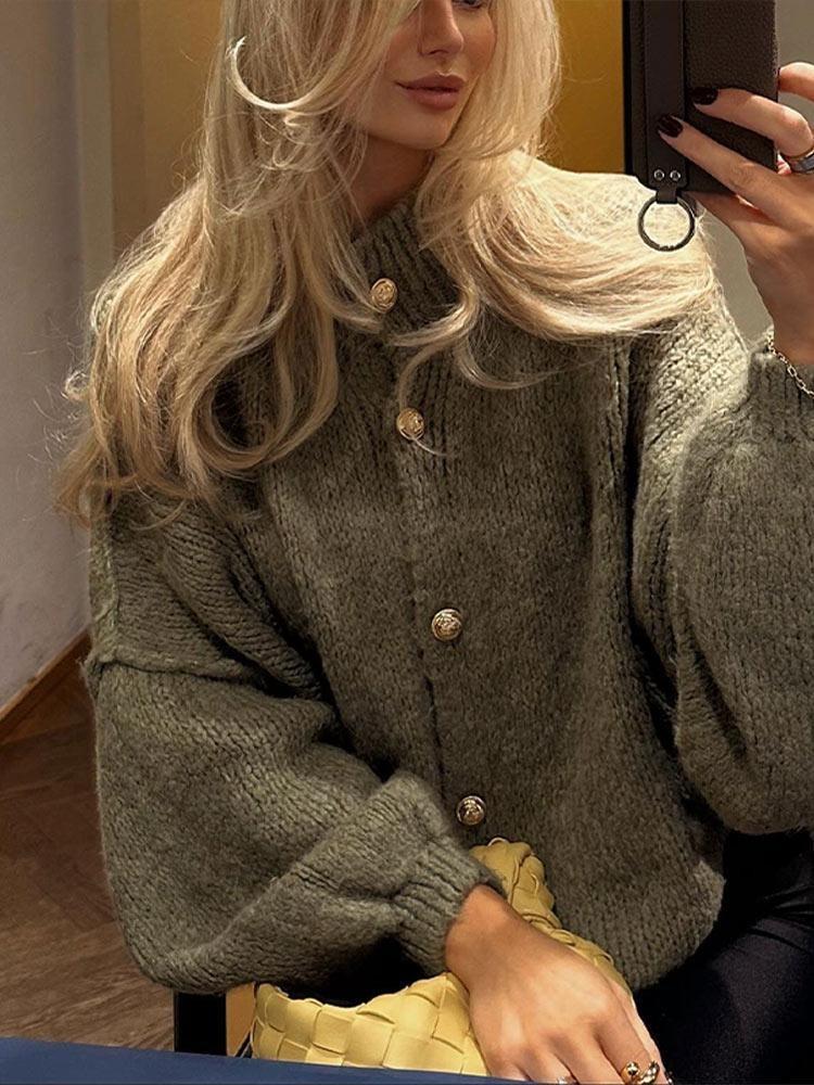 Oversize Casual Cardigan for Women Loose Long Sleeve O Neck Sweater Office All Match Top Single Breasted