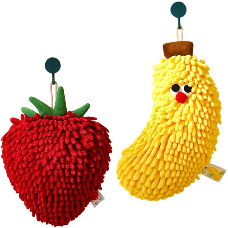 2 Pcs Fruit Shaped Bath Towels Furry Soft Chenilles Fabric Face Hand Towels For Children Adults