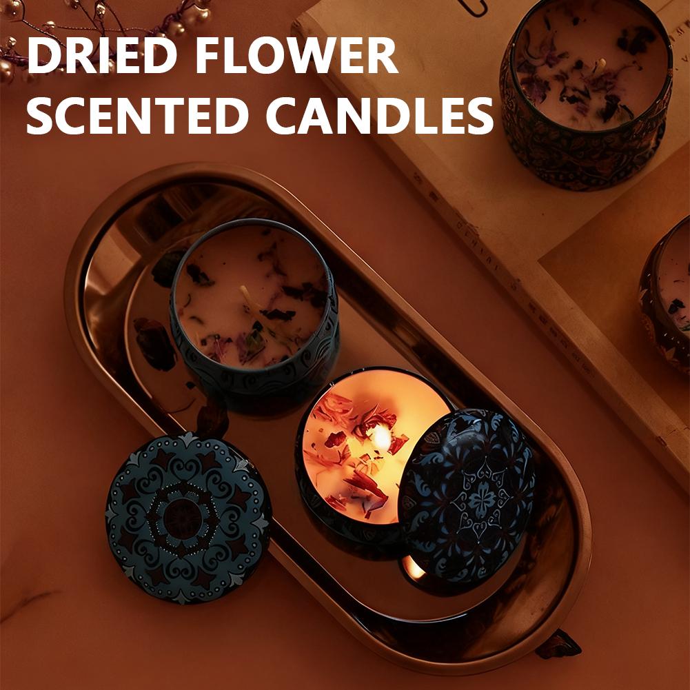 Vintage Scented Dried Flower Aromatherapy Candle Combination of Soy Wax Oil and Essential Oil Ideal Gift for Female Friends