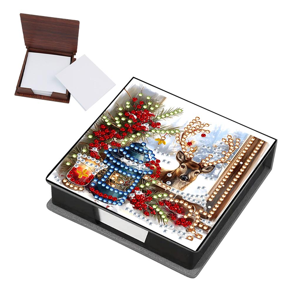 DIY Rhinestones PU Diamond Painting Notecard Box with 160 Sheets Paper Gem Art Sticky Note Holder for Desktop Decoration