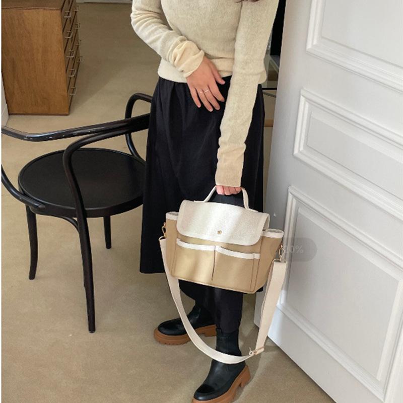 Mommy Bags, Mother and Baby Bags, Niche Design Canvas Bags, Ins Simple Commuting Bags, Splicing Handheld Bags