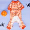 Halloween Pumpkin Dog Clothes Jumpsuit, Cute Orange & White Striped Pet Pajama, Festive Costume Onesie for Small Dogs Cats Party