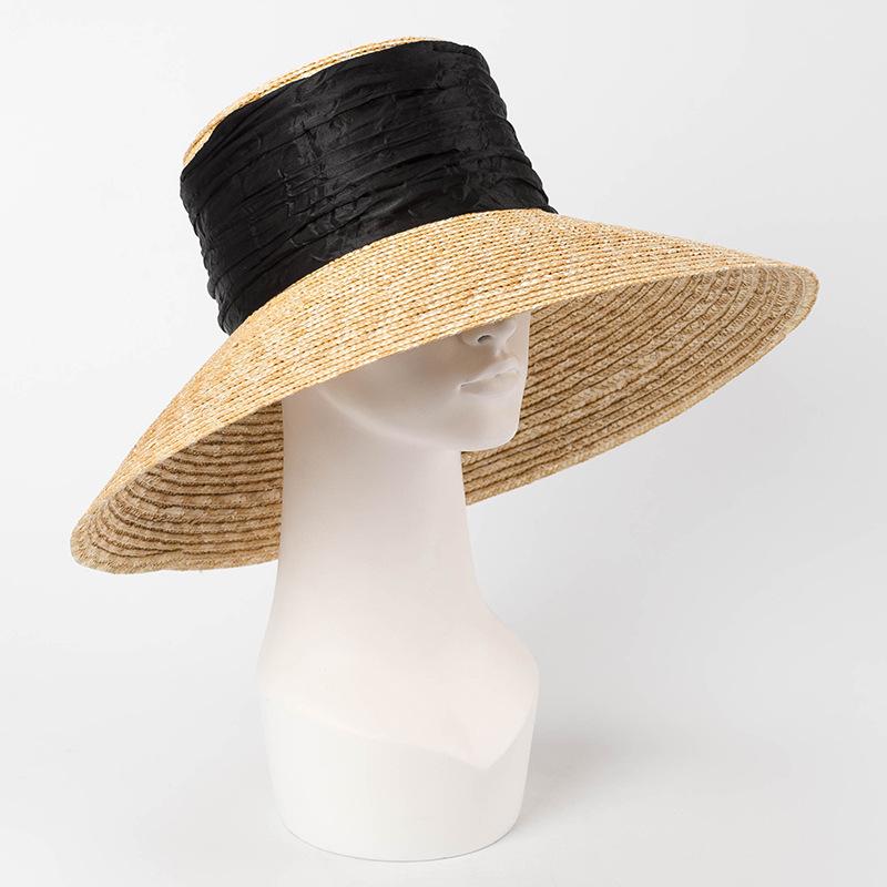 European and American simple and fashionable flat-top big-brimmed basin type straw straw hat outdoor travel sunscreen sunshade beach straw hat