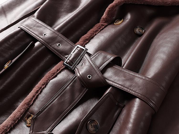 Men's Plus Size Fur-Lined Long Faux Leather Trench Coat