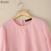 ZANZEA Women Casual Round Neck Solid Color 3/4 Sleeve Loose Blouse